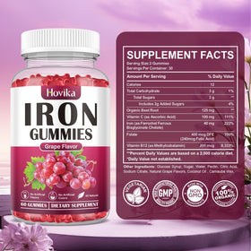 Gummies de Fer Hovika avec des ingrédients naturels en arrière-plan