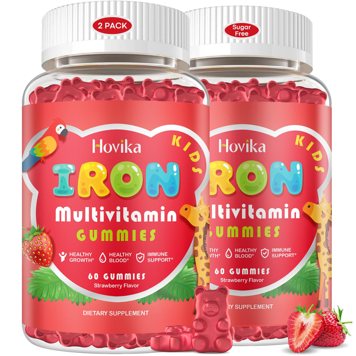 Gummies de fer Hovika pour enfants, paquet de 60, saveur fraise