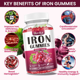 Gummies de Fer Hovika sur une table avec des fruits