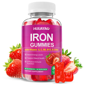 Gummies de fer HUUAYAO en boîte, saveur fraise, 60 unités