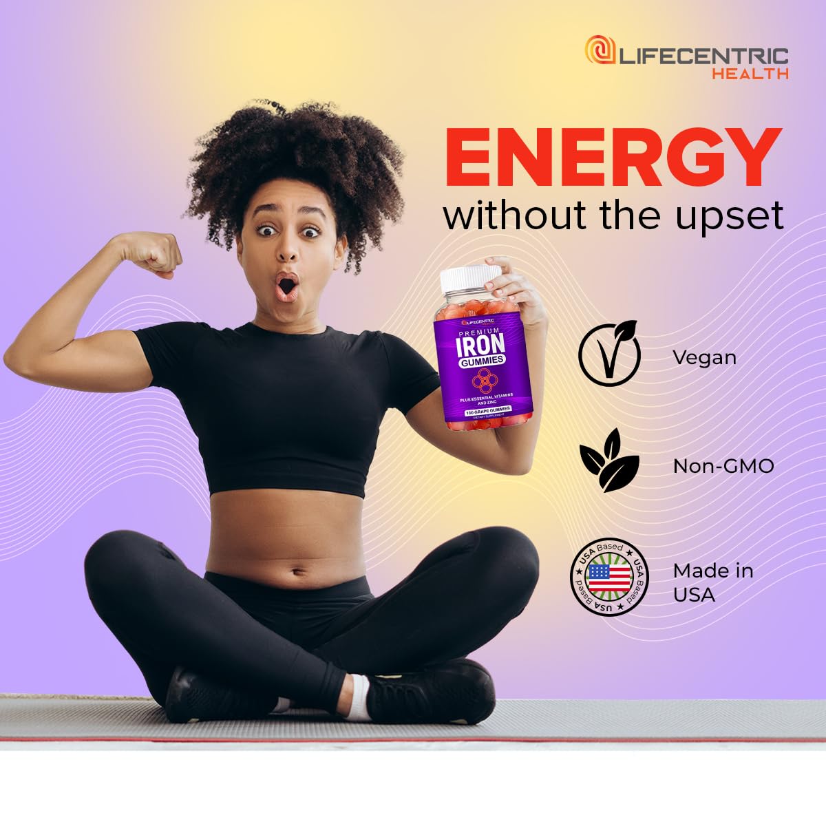 Gummies de fer LifeCentric Health 290g arrière de l'emballage