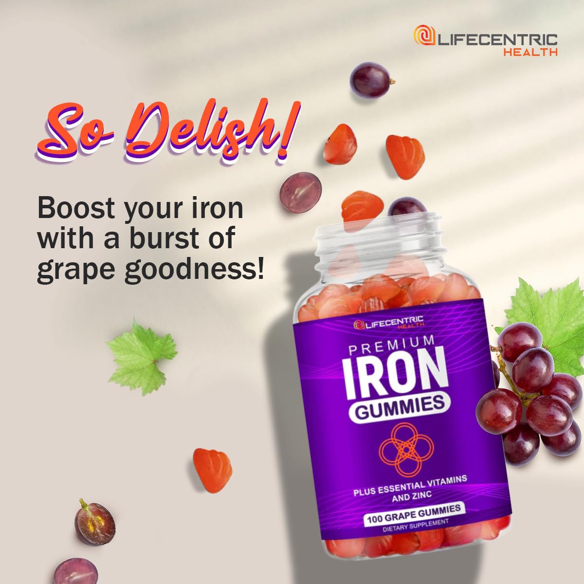 Gummies de fer LifeCentric Health 290g montrant la texture