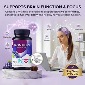 Gummies de fer LIVS avec des fruits frais en arrière-plan