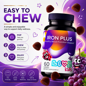 Gummies de fer LIVS, vue de côté avec étiquette