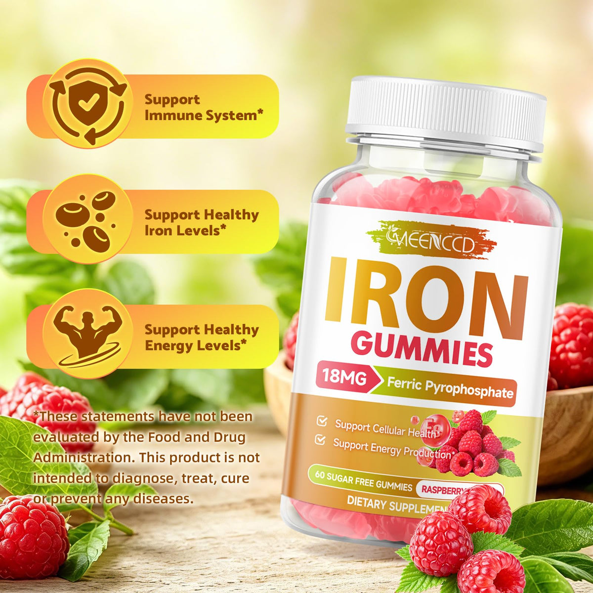 Gummies de Fer MEENCCD avec un gros plan sur les ingrédients