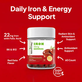 Gummies de Fer Nature's Key 22mg montrant la texture et la couleur