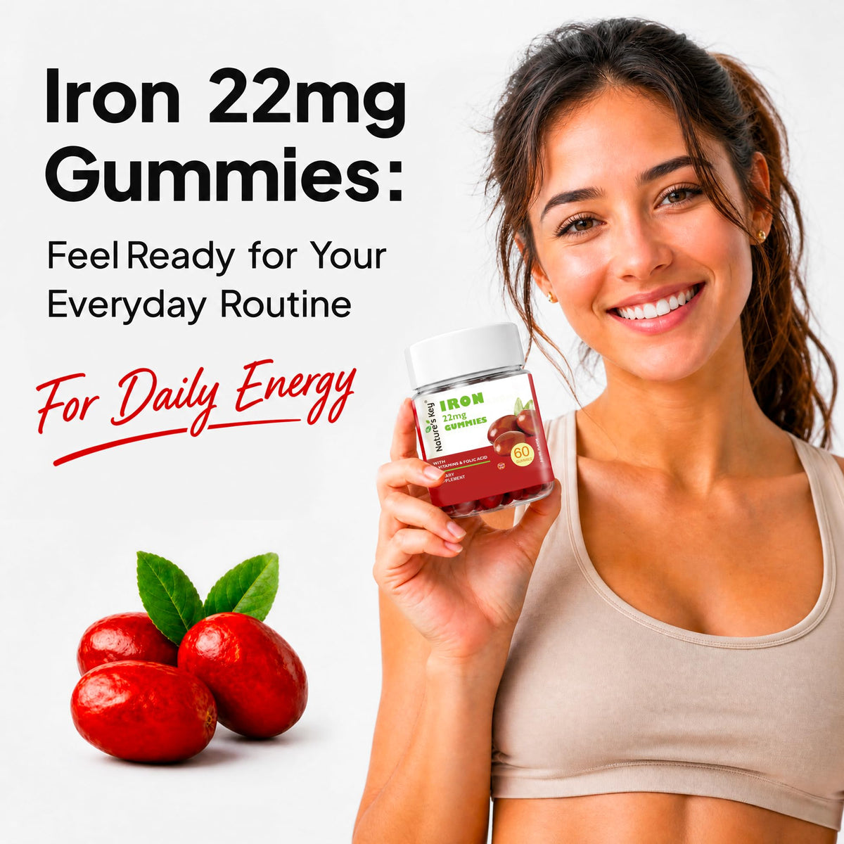 Gummies de Fer Nature's Key avec des plantes botaniques en arrière-plan
