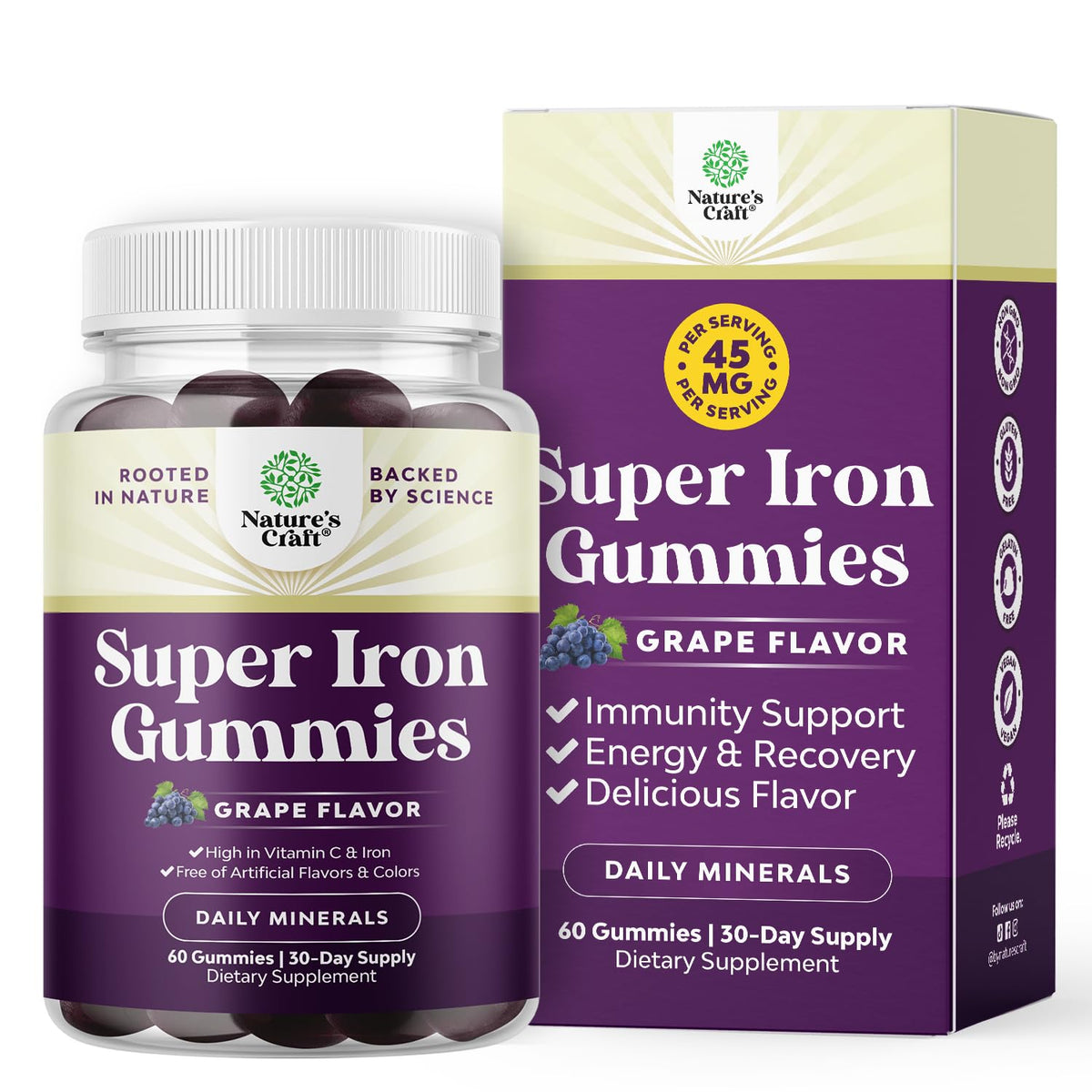 Gummies de fer Natures Craft dans un emballage de 60 unités