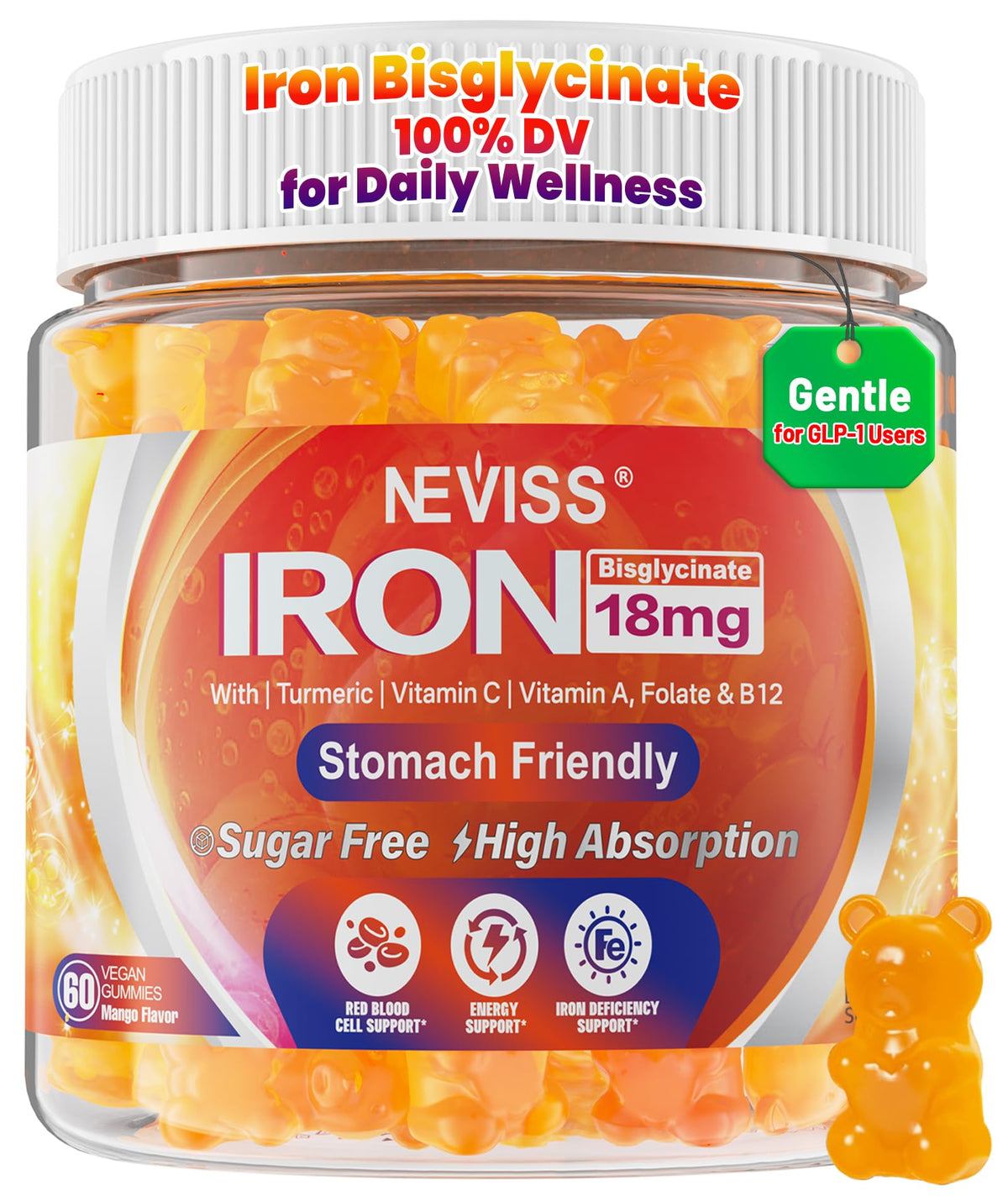 Gummies de fer NEVISS - paquet avant avec goût mangue