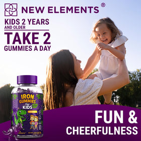 Gummies de Fer New Elements pour Enfants, affichant des ingrédients sur l'emballage