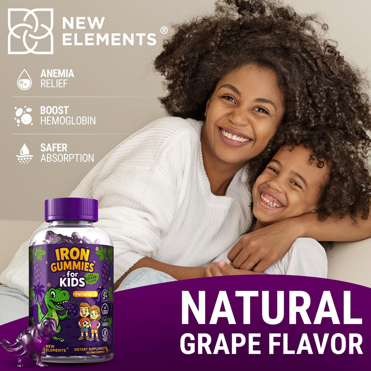 Gummies de Fer New Elements pour Enfants, gros plan sur la texture des gummies