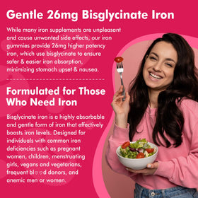 Gummies de fer Nextdia avec fruits frais en arrière-plan