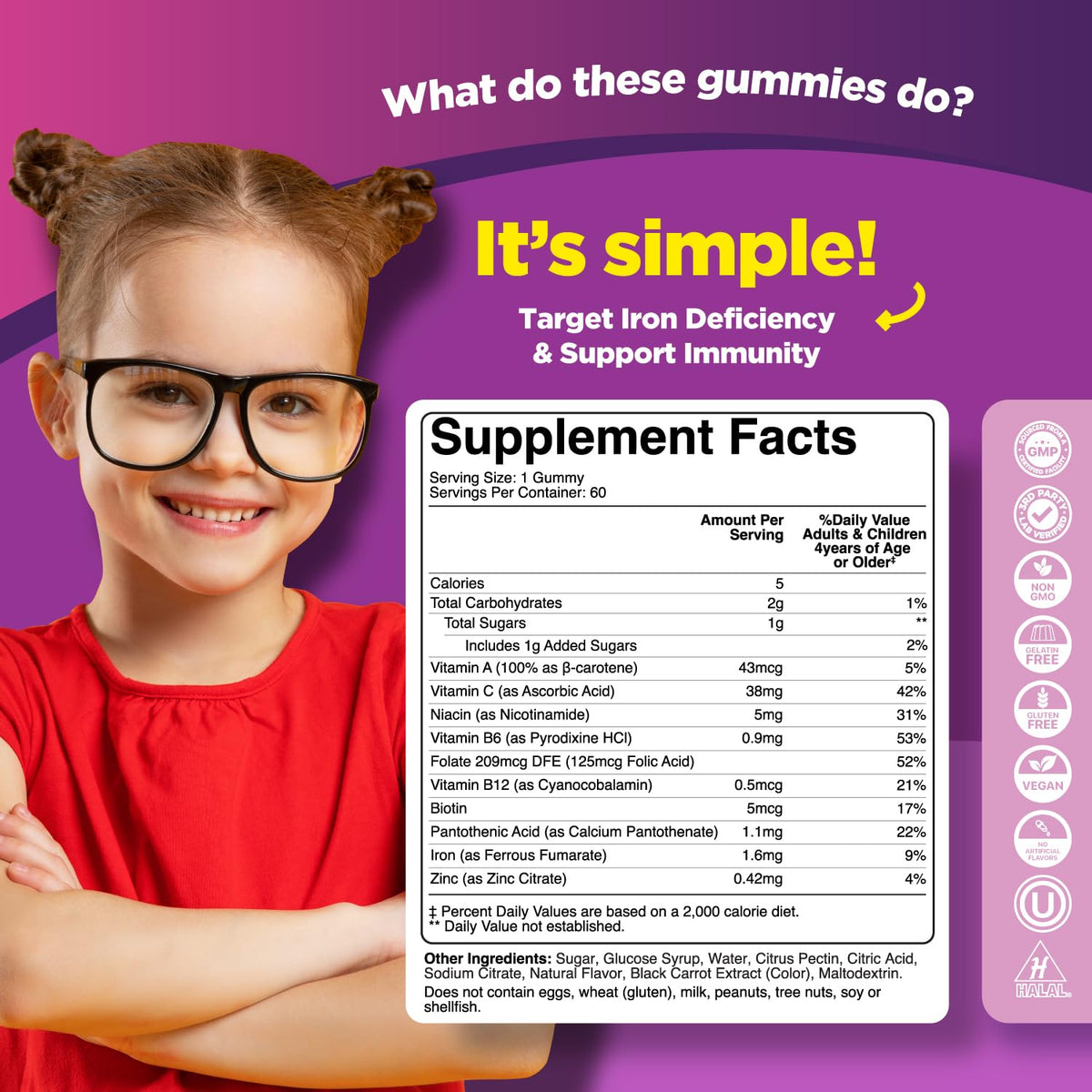 Gummies de fer Phytoral, arrière-plan coloré avec des fruits