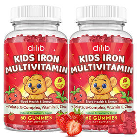 Gummies de fer pour enfants dilib, 120 unités, saveur fraise, emballage avant