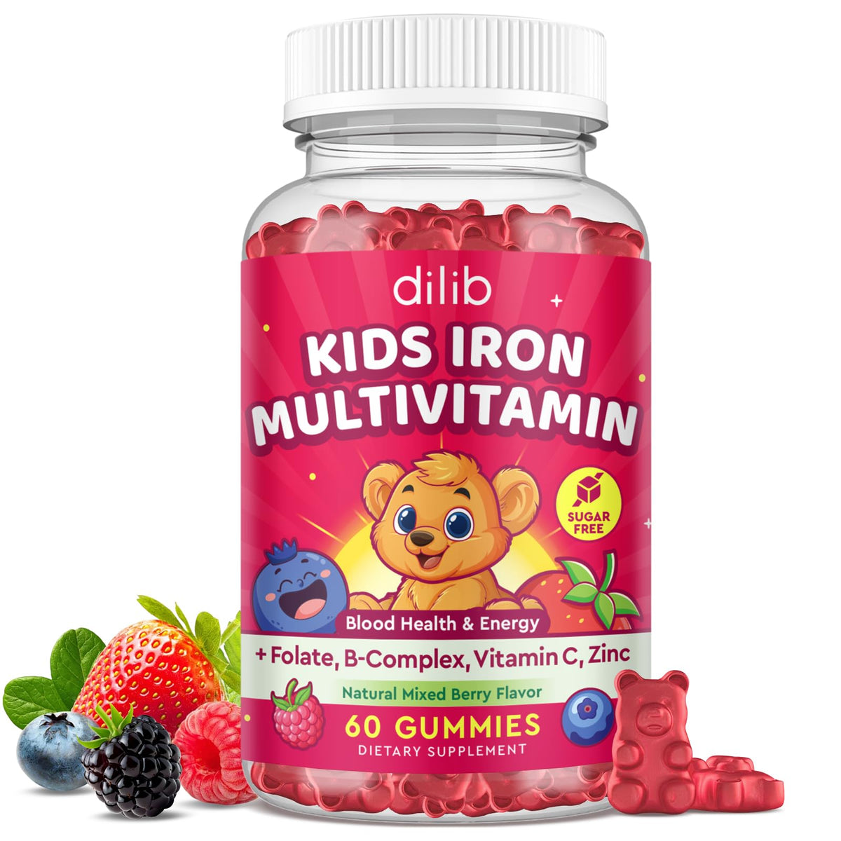 Gummies de Fer pour Enfants dilib, boîte de 60 gummies, vue de face