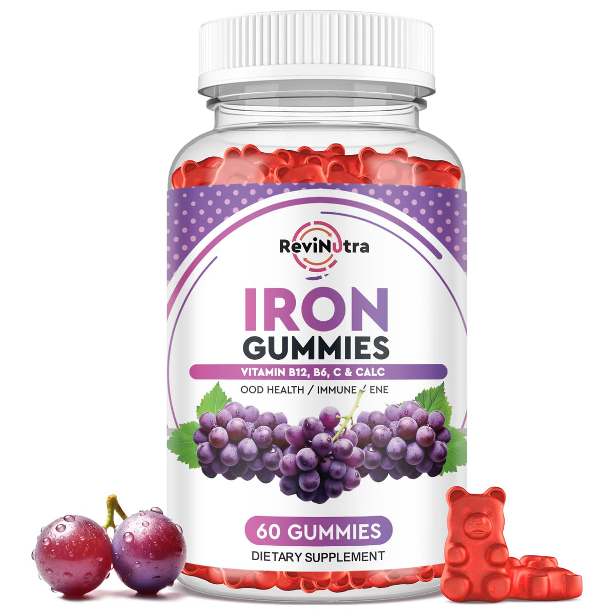 Gummies de Fer ReviNutra - 60 gummies au goût de raisin, emballage avant