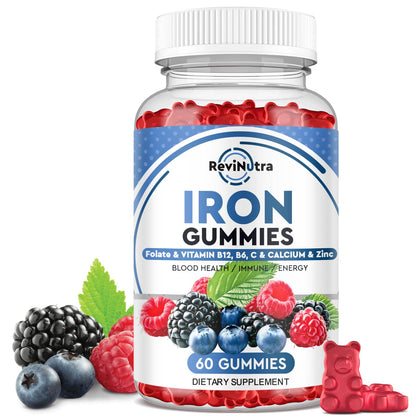 Gummies de Fer ReviNutra au goût de baies mélangées, 60 pièces