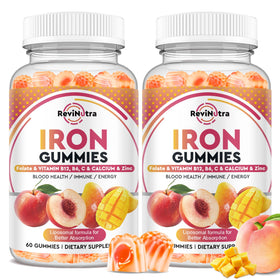 Gummies de fer ReviNutra au goût pêche et mangue, pot de 120 gummies
