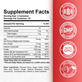 Gummies de Fer ReviNutra avec des fruits frais en arrière-plan