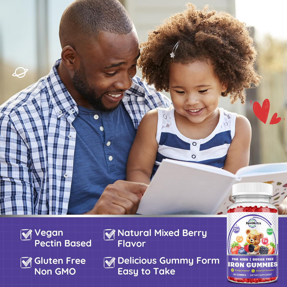 Gummies de fer ReviNutra dans une main d'enfant