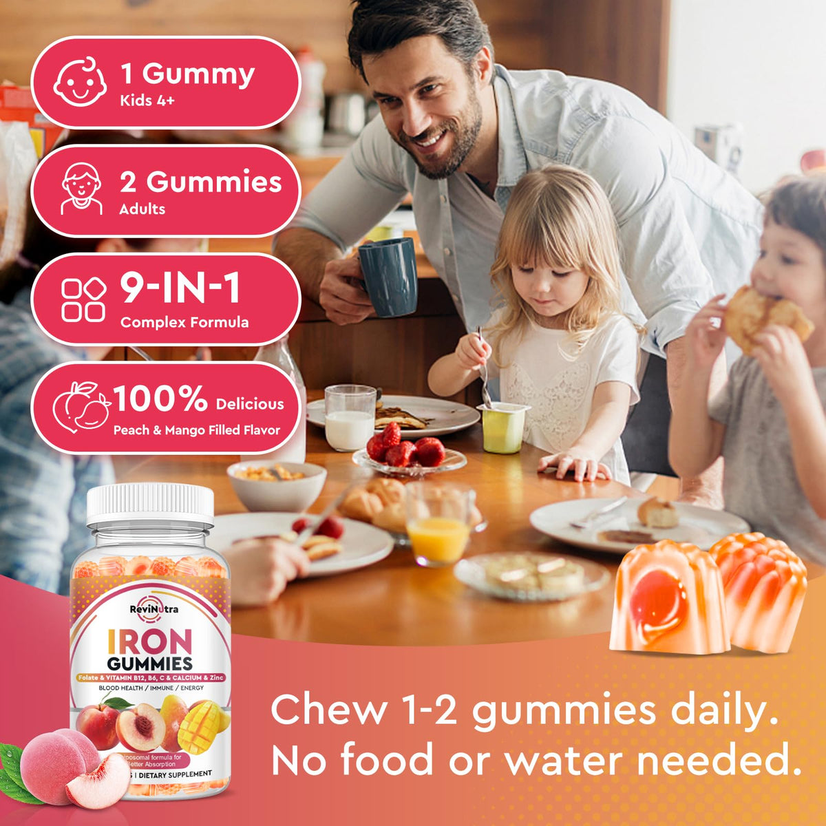 Gummies de fer ReviNutra, étiquette détaillant les ingrédients