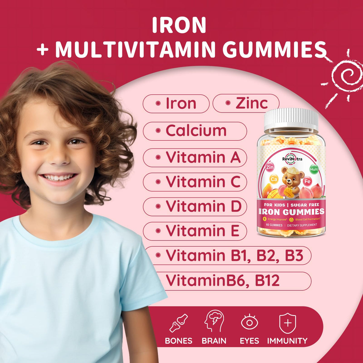 Gummies de fer ReviNutra, format doux et non collant