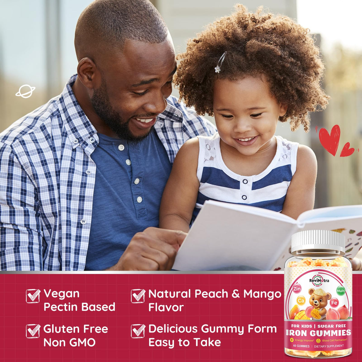 Gummies de fer ReviNutra, goût naturel pêche et mangue
