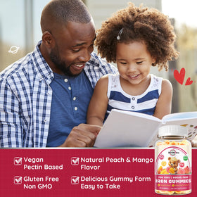 Gummies de fer ReviNutra, goût naturel pêche et mangue