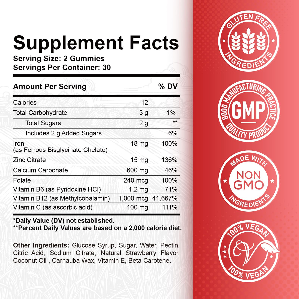 Gummies de Fer ReviNutra, gummies de fraise en gros plan