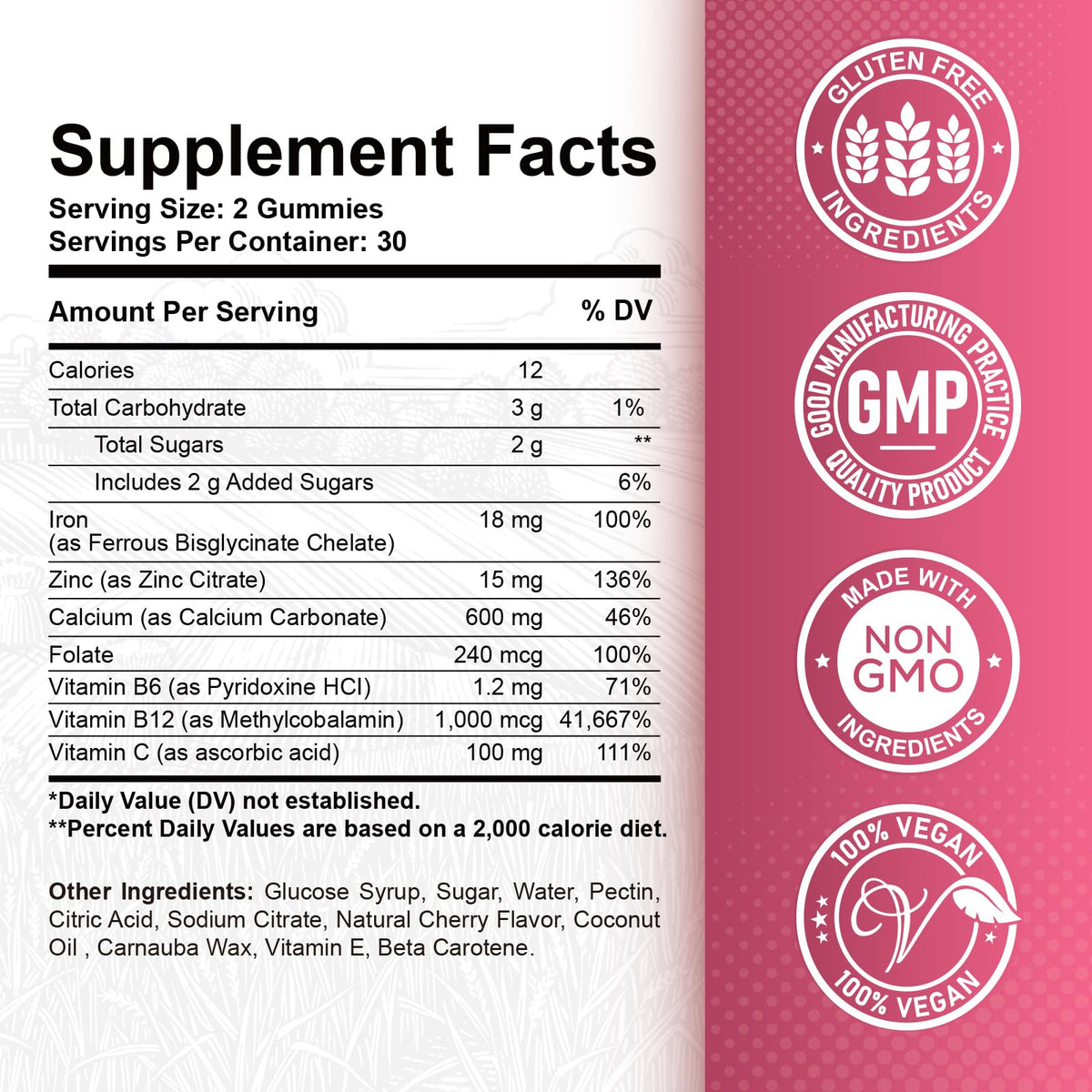 Gummies de fer ReviNutra montrant la texture gélifiée et la couleur cerise
