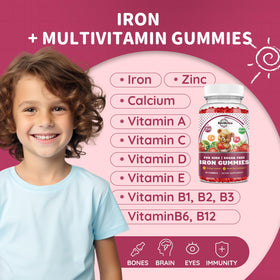 Gummies de fer ReviNutra, pot à côté d'un verre d'eau