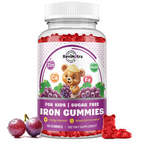 Gummies de fer ReviNutra pour enfants, flacon de 60 gummies saveur raisin