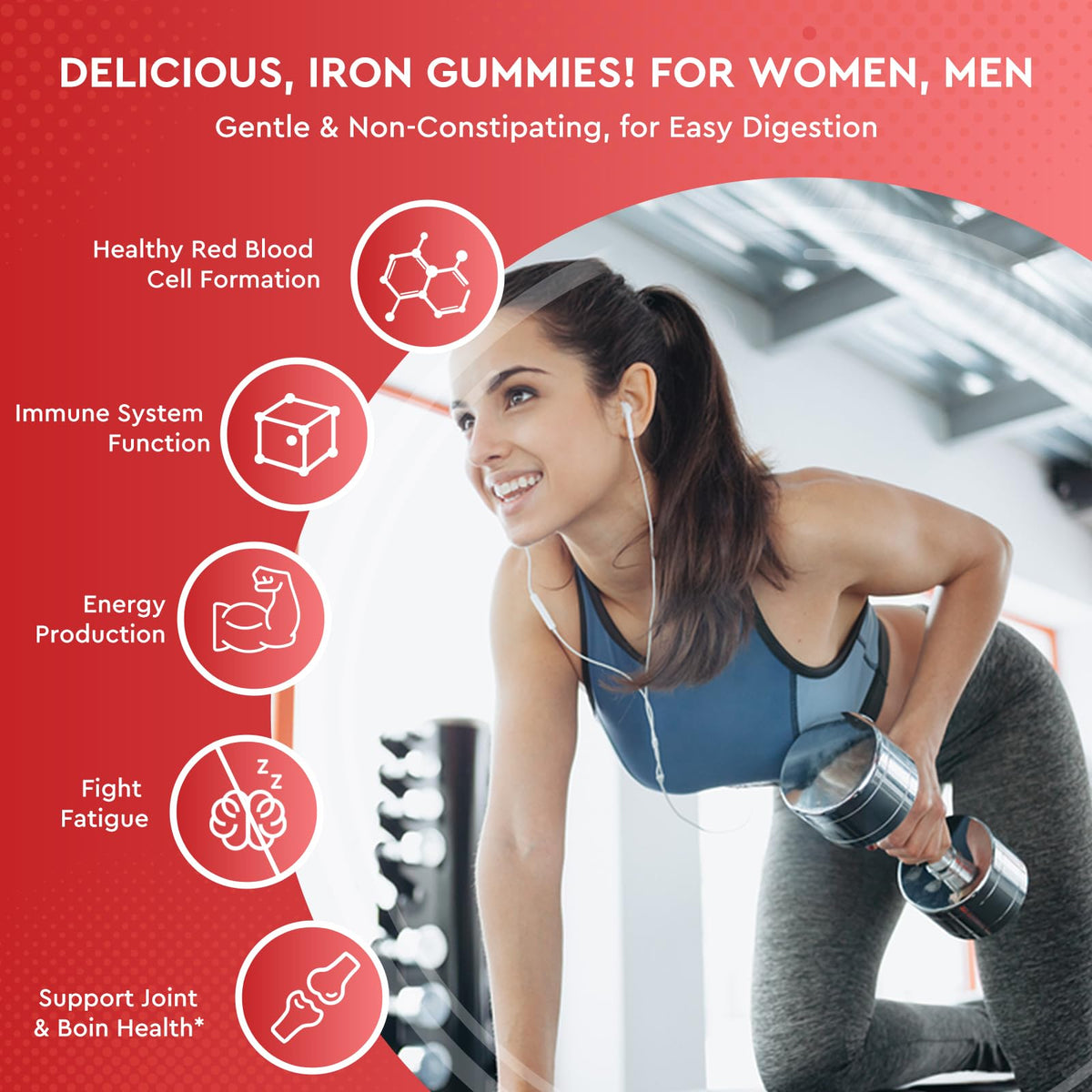 Gummies de Fer ReviNutra vue de côté avec informations nutritionnelles