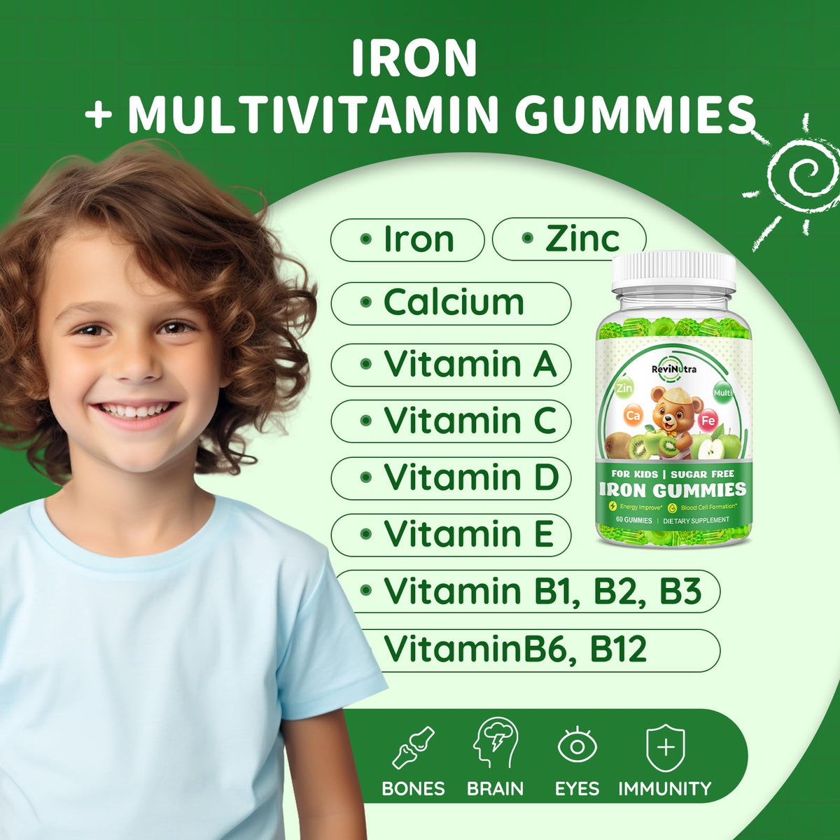 Gummies de Fer ReviNutra - Vue de côté du flacon
