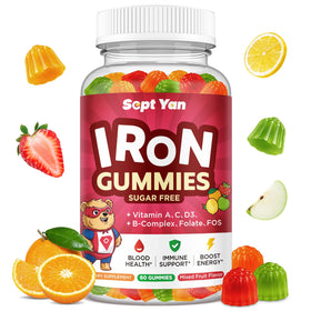 Gummies de fer SEPT YAN pour enfants, 60 gummies au goût de fruits mélangés