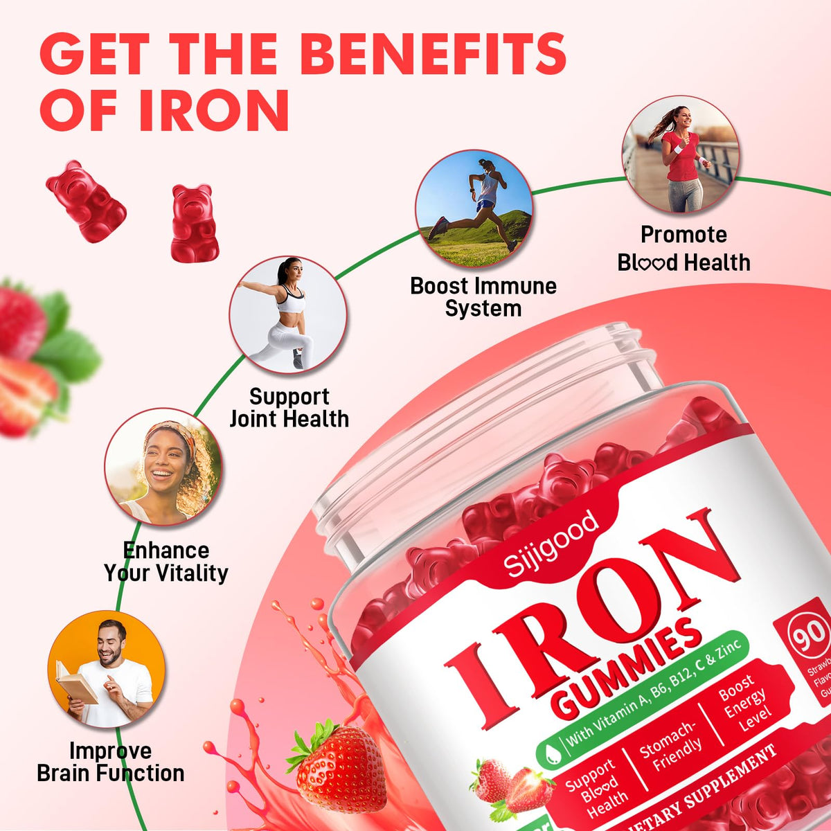 Gummies de fer Sijigood avec un label nutritionnel détaillé