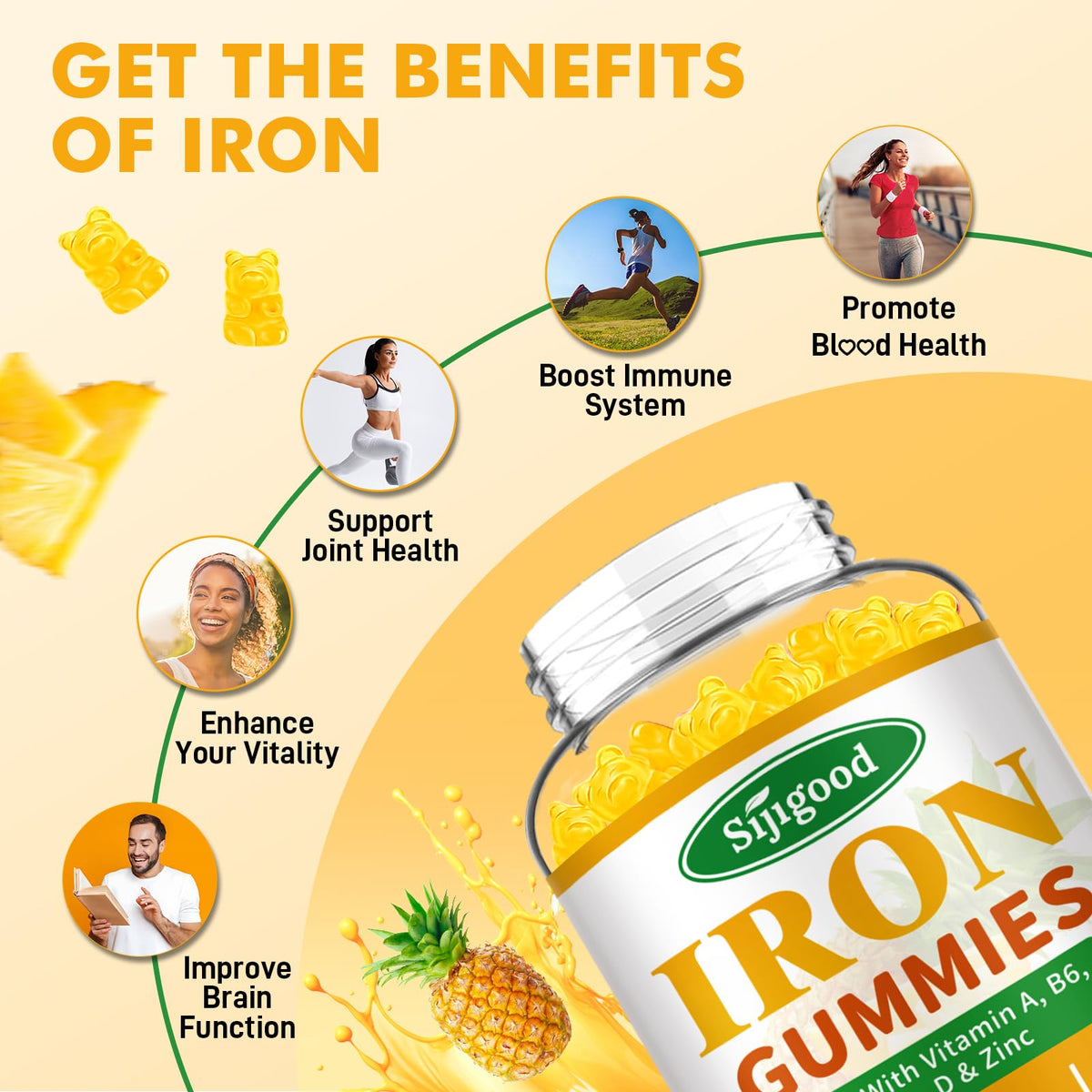 Gummies de fer Sijigood avec vitamine C et B12