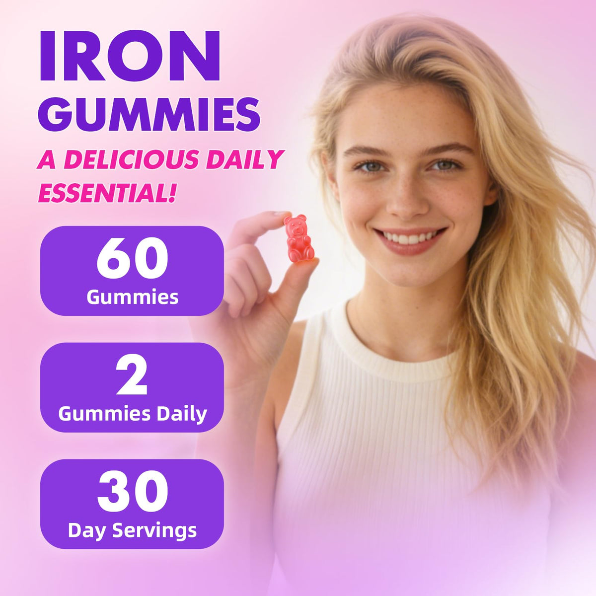 Gummies de fer softbear, boîte ouverte avec gummies visibles