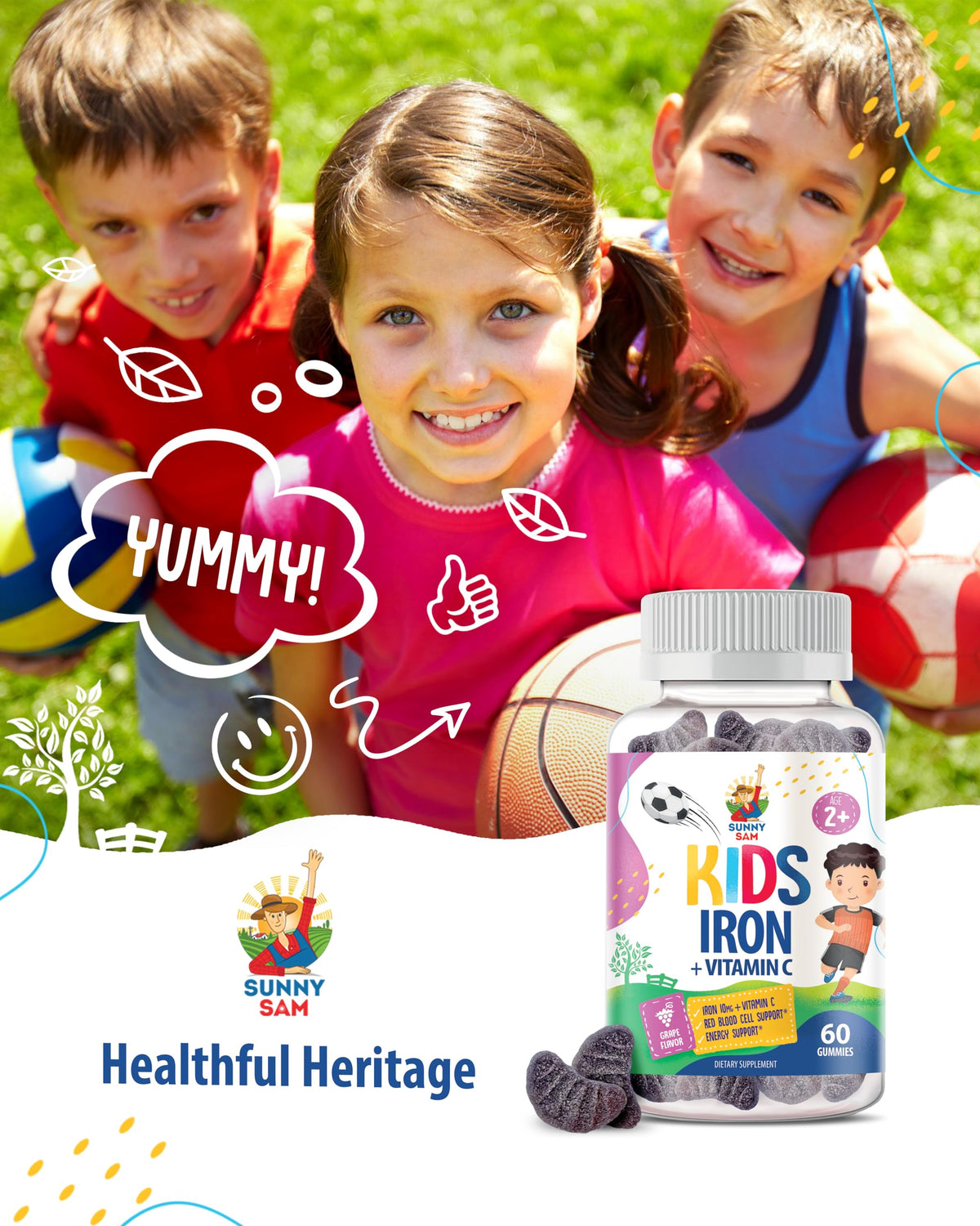 Gummies de Fer SUNNY SAM, deux gummies sur une surface en bois