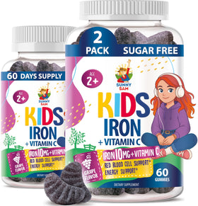 Gummies de Fer SUNNY SAM pour enfants, modèle de face avec emballage