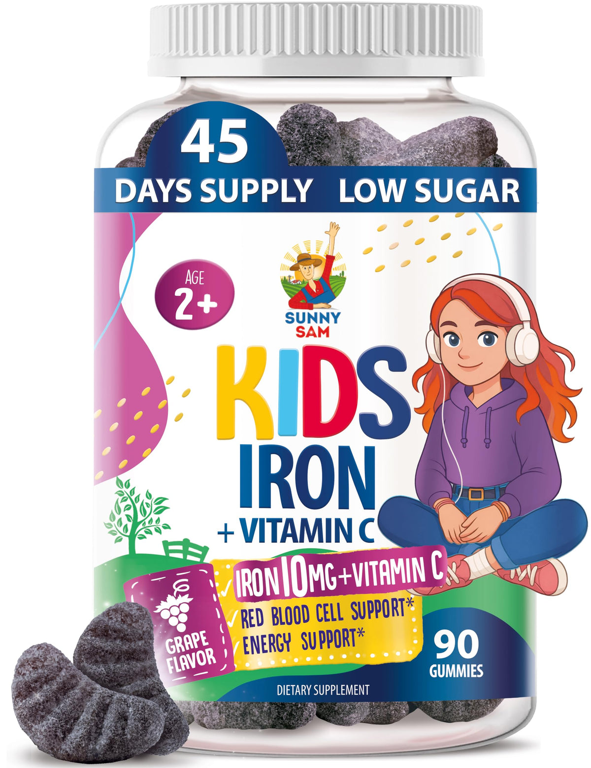 Gummies de fer SUNNY SAM pour enfants, packaging avant