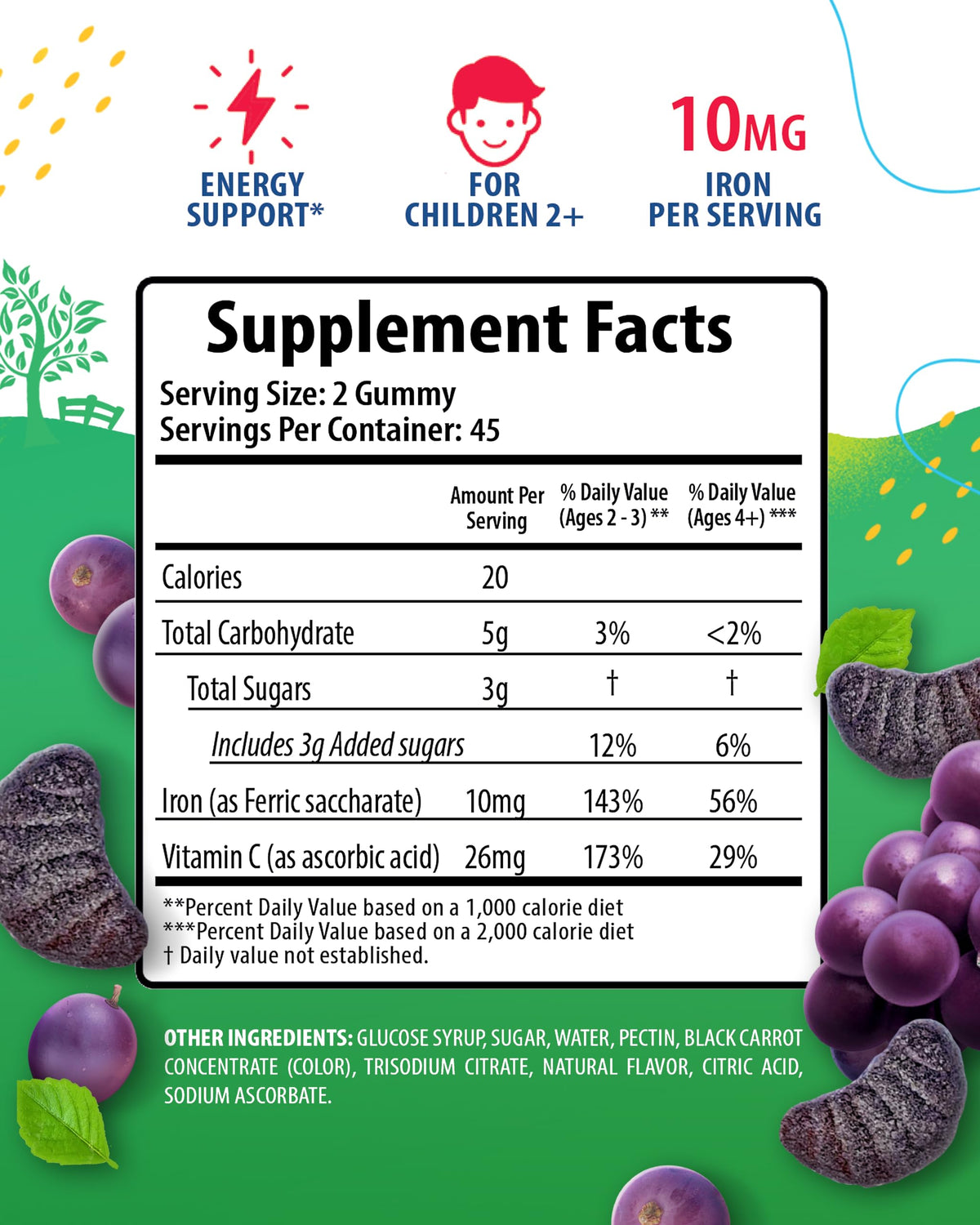 Gummies de fer SUNNY SAM, vue de côté avec goût raisin