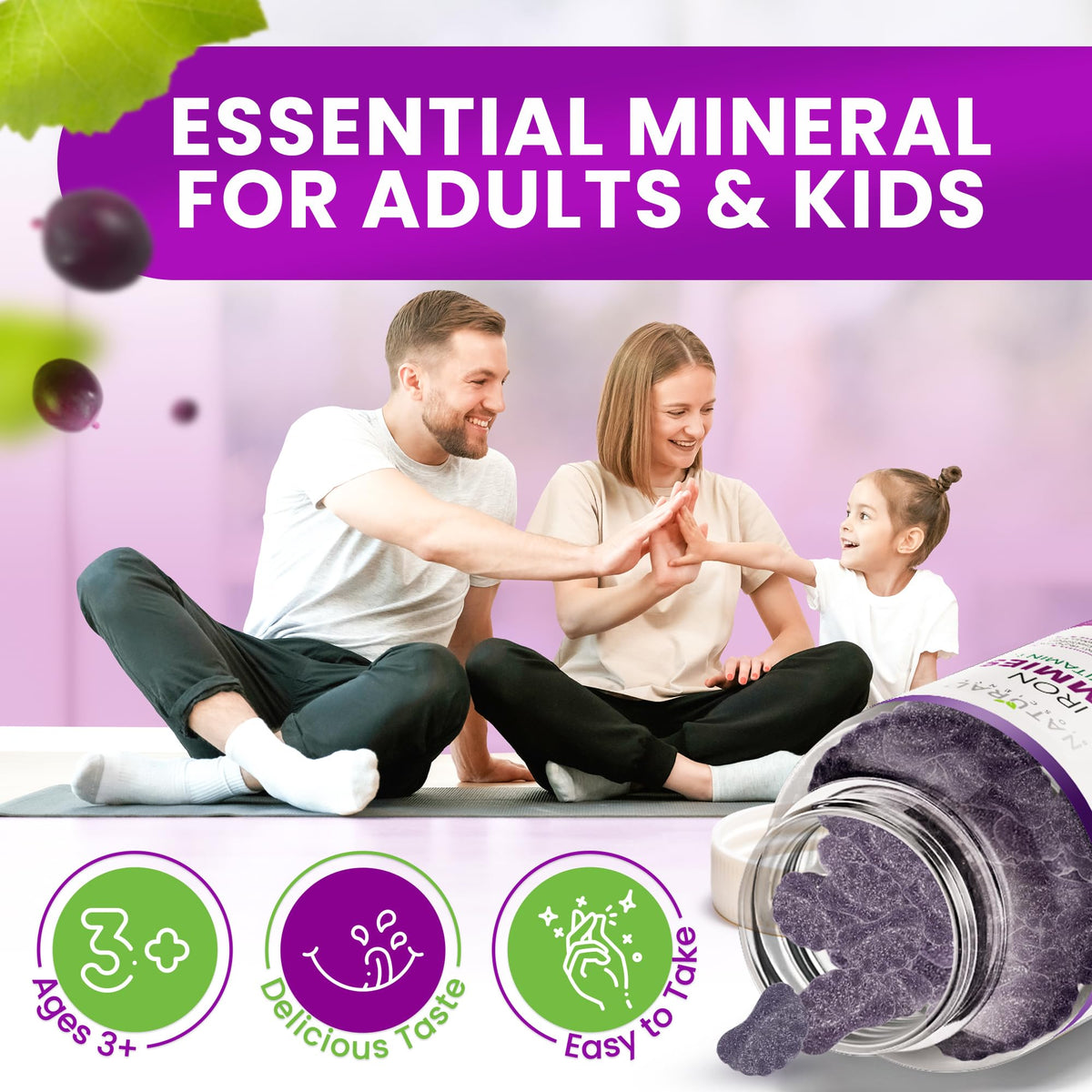 Gummies de fer vegan Natural BioScience avec une portion visible