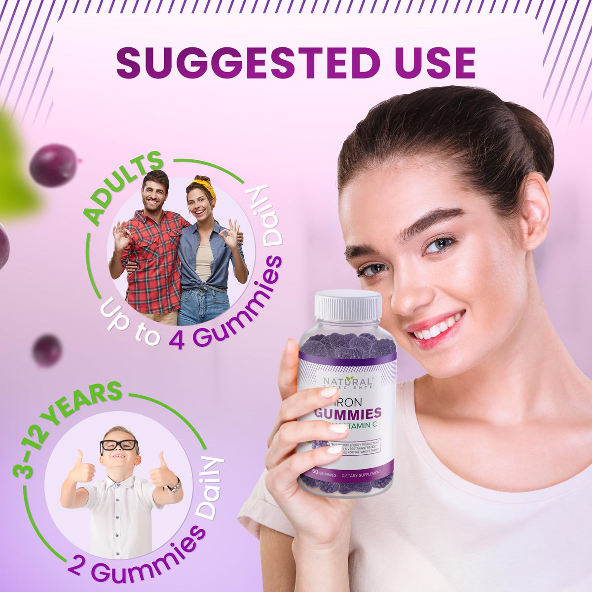 Gummies de Fer Vegan Natural BioScience, dosage recommandé