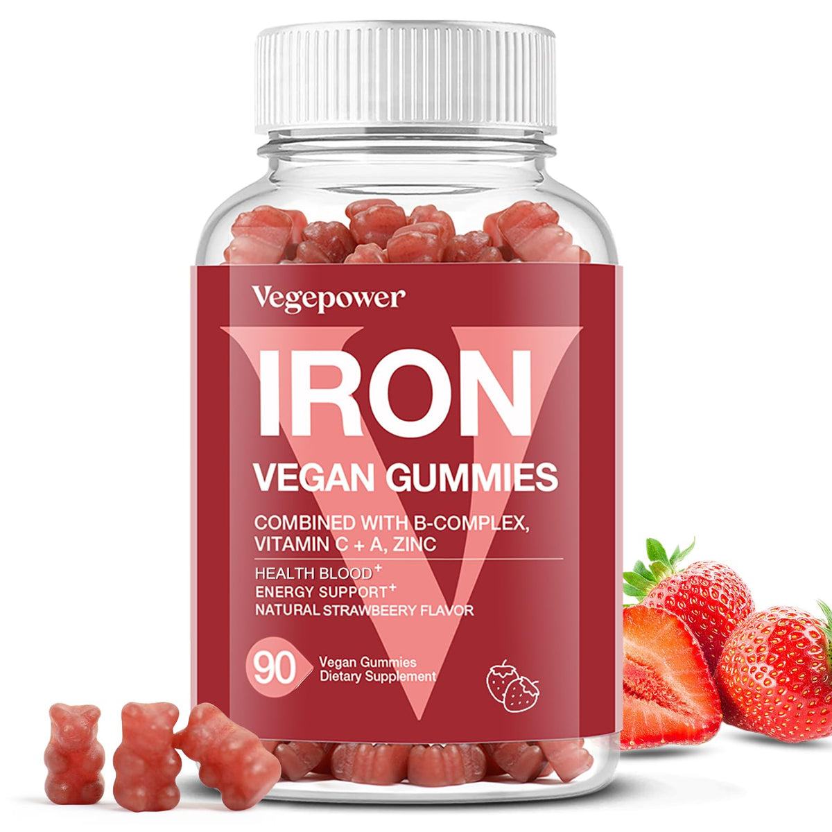 Gummies de Fer Vegan VEGEPOWER au goût fraise, vue de face