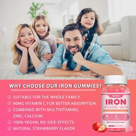 Gummies de fer vegan Zetelixia avec les ingrédients en arrière-plan