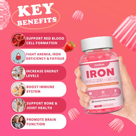 Gummies de fer vegan Zetelixia dans une main, montrant la taille des gummies
