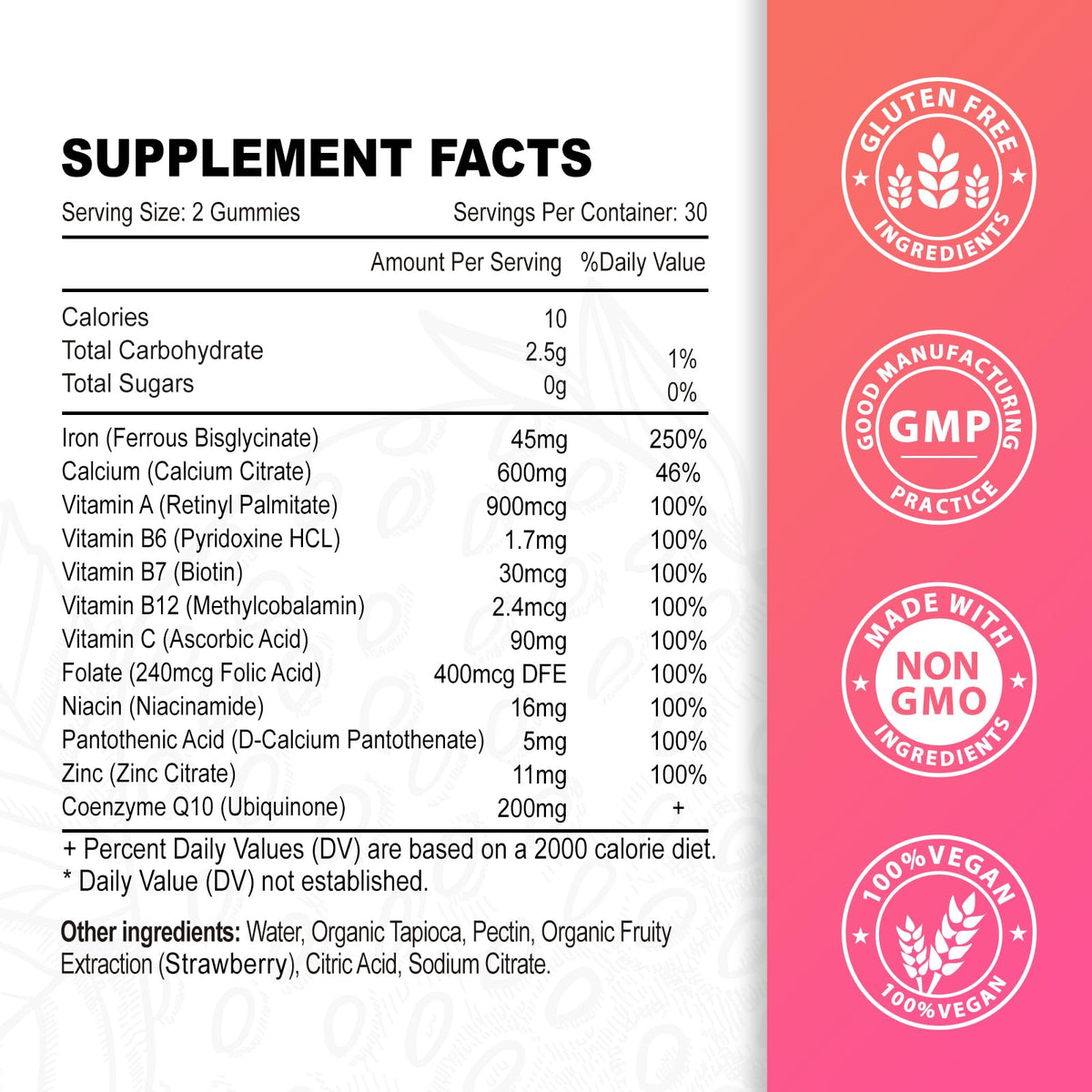 Gummies de fer vegan Zetelixia montrant la texture et la couleur