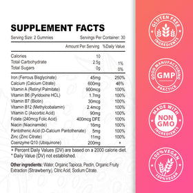 Gummies de fer vegan Zetelixia montrant la texture et la couleur
