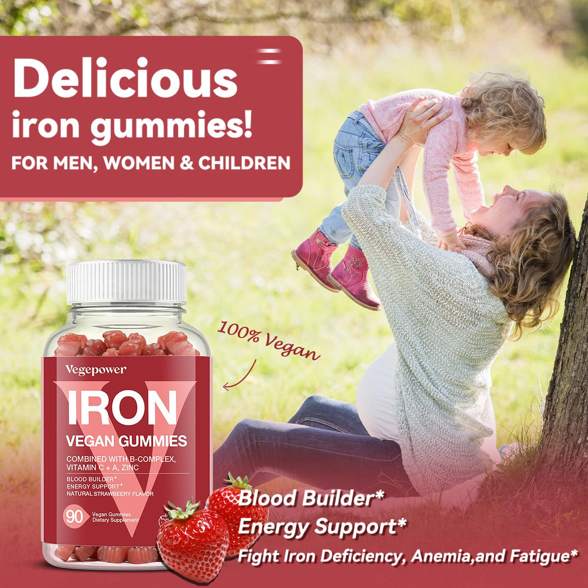 Gummies de Fer VEGEPOWER fraise, côté du paquet